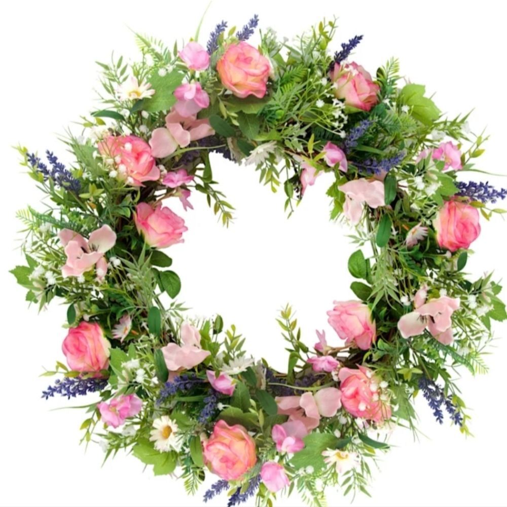At Home Pink Wild Flower 28" Wreath
